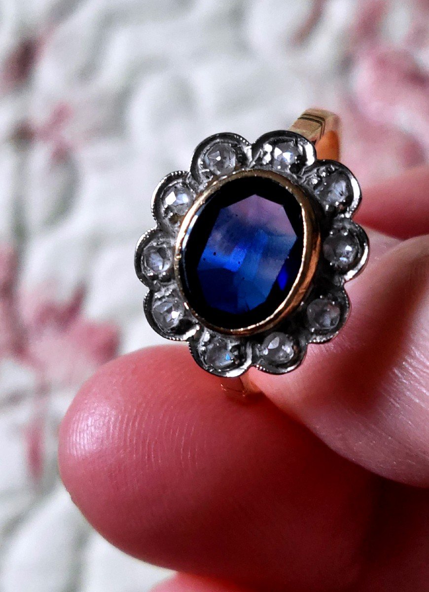 Belle Epoque 18ct Gold Ring Sapphire And Diamonds-photo-5
