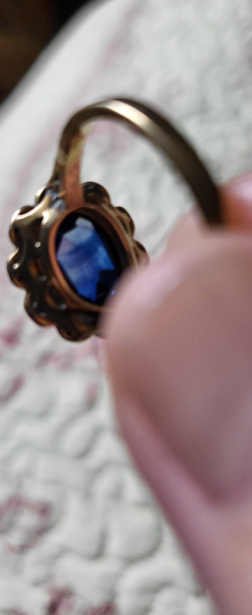 Belle Epoque 18ct Gold Ring Sapphire And Diamonds-photo-7