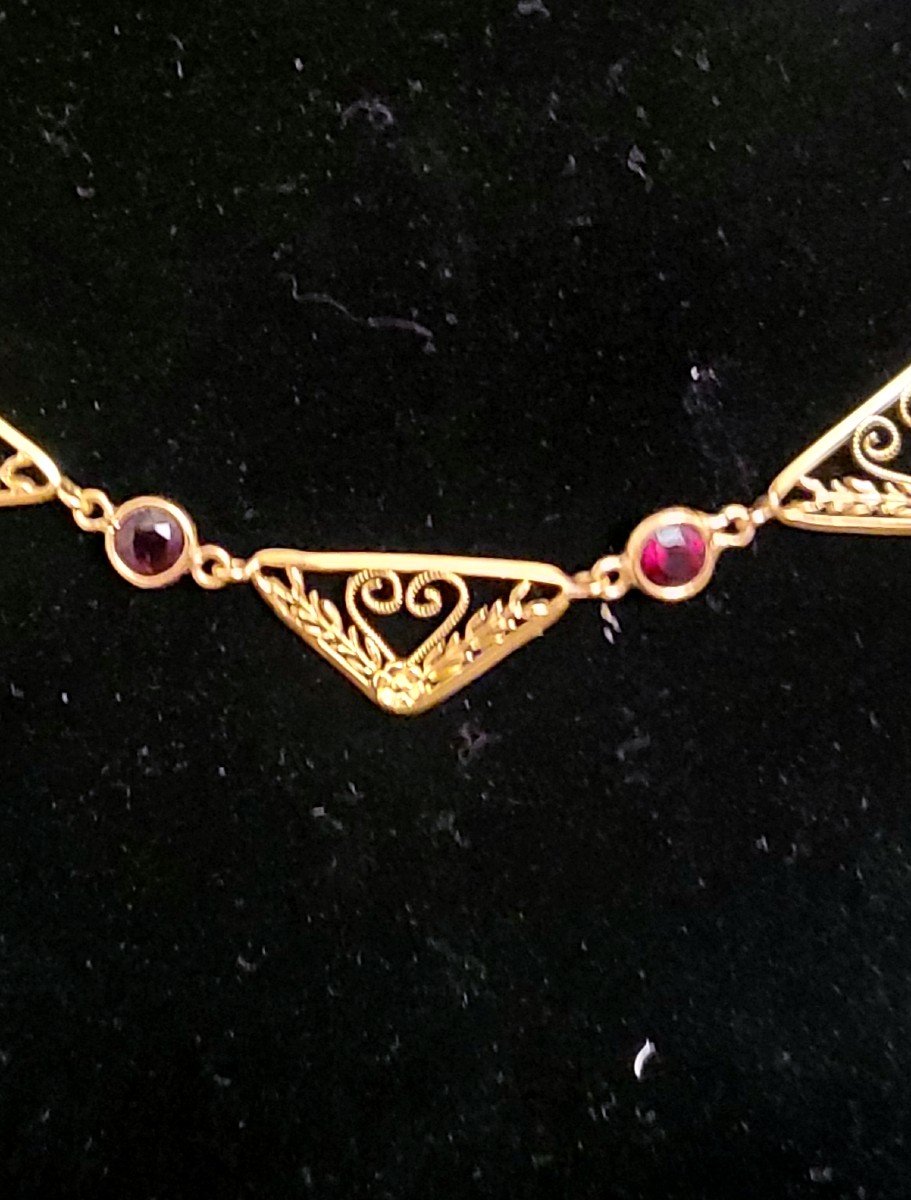 Belle Epoque Drapery Necklace 18ct Gold And Garnets-photo-2