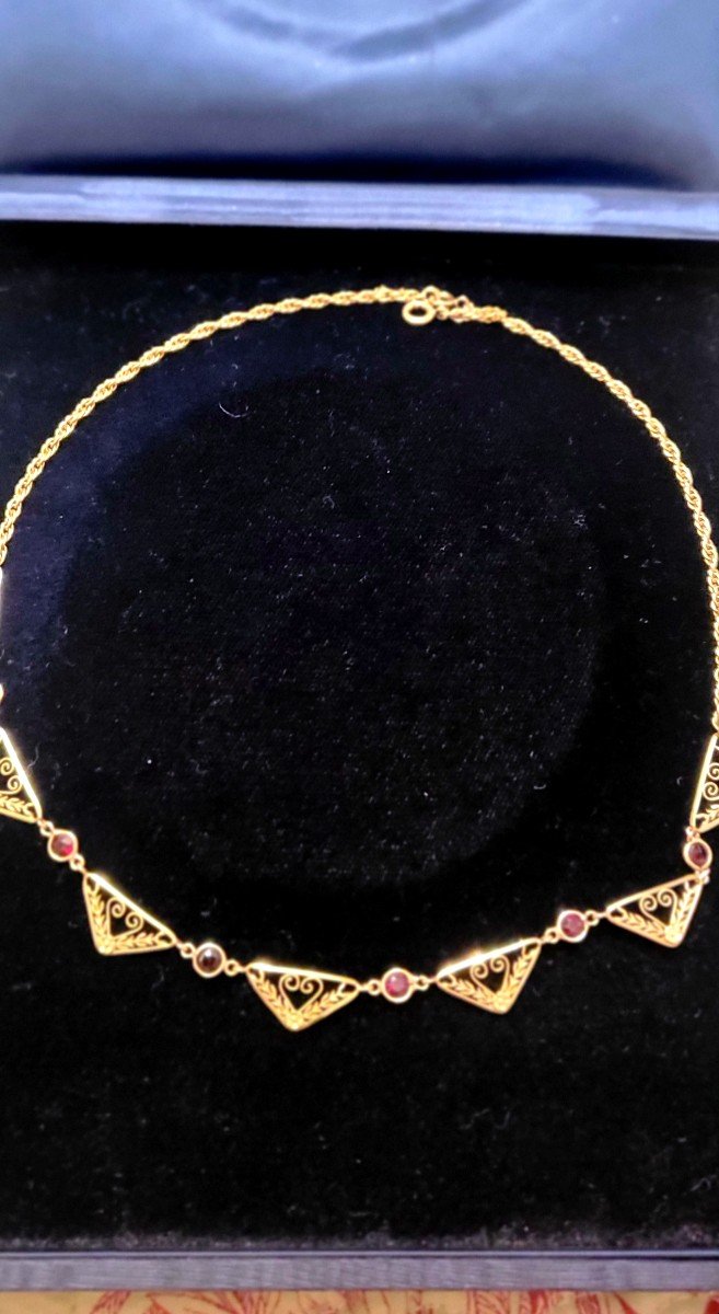 Belle Epoque Drapery Necklace 18ct Gold And Garnets-photo-4