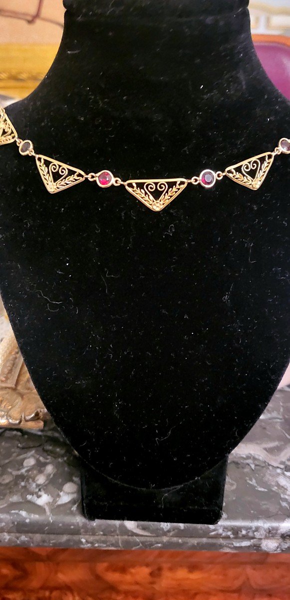 Belle Epoque Drapery Necklace 18ct Gold And Garnets-photo-7