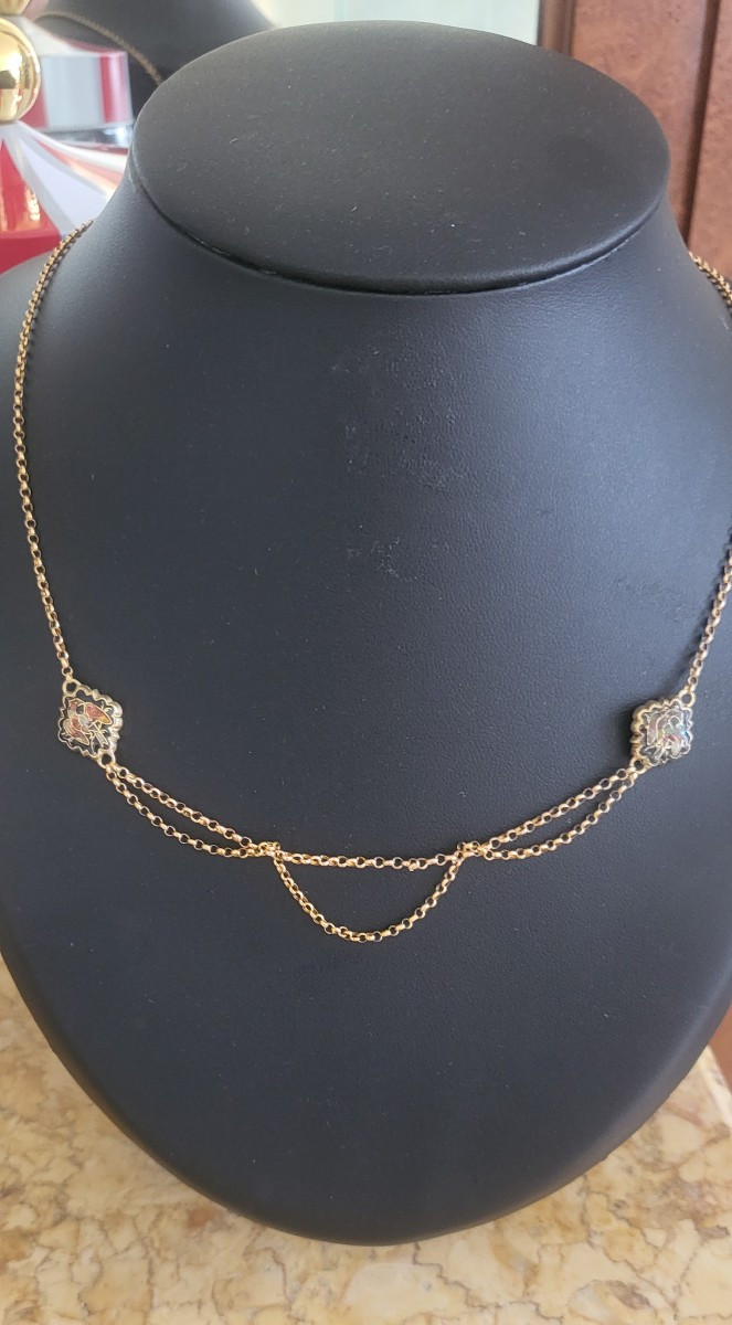 Belle Epoque Collier Feston Or 18ct Et émaillé