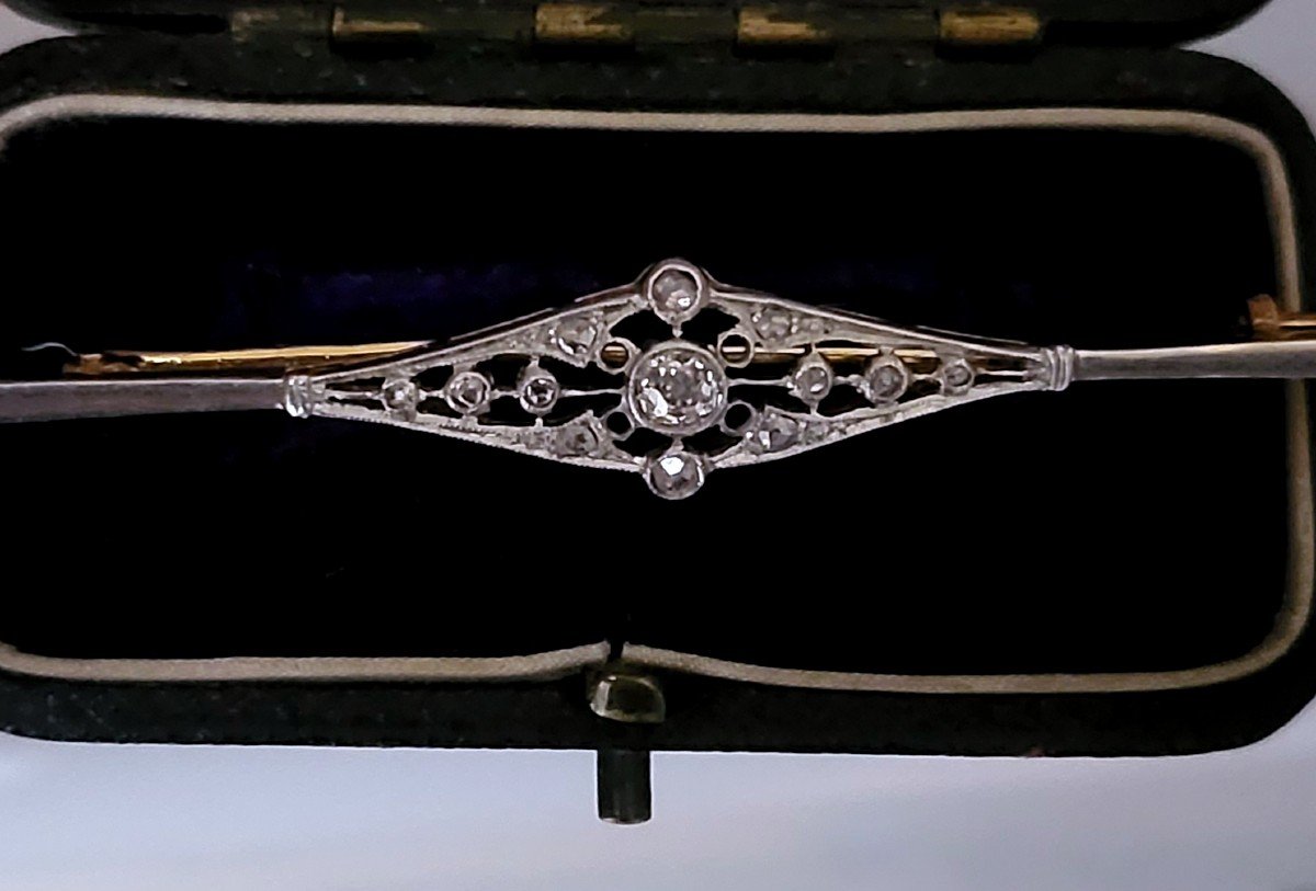 Belle Epoque - Broche Barrette En Or 18ct Et Diamants 