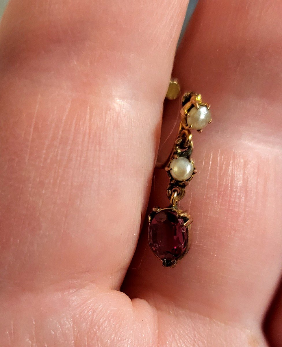 Belle Epoque - Amethyst, Pearl Earrings Set In Gold -photo-3