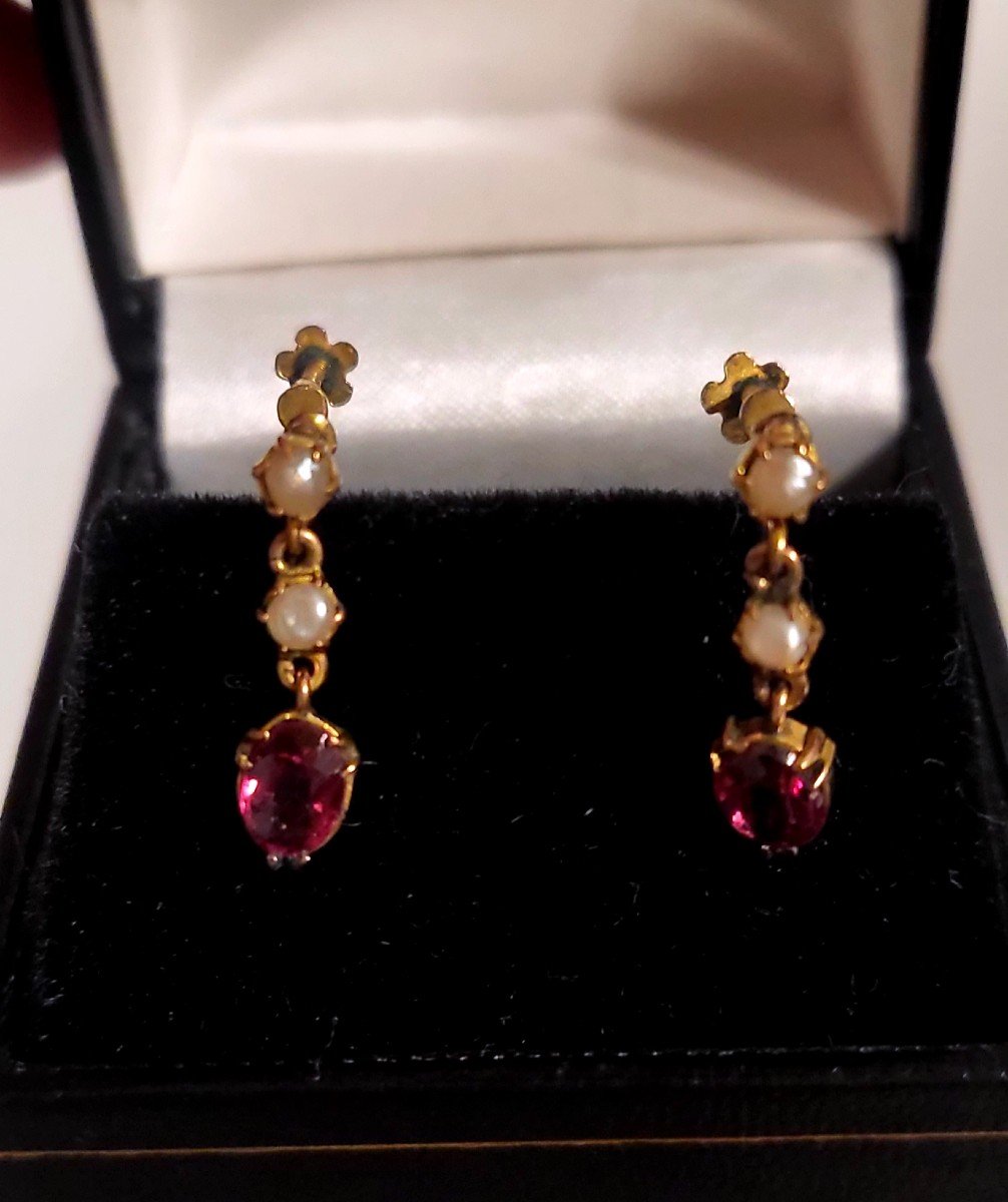 Belle Epoque - Amethyst, Pearl Earrings Set In Gold -photo-4