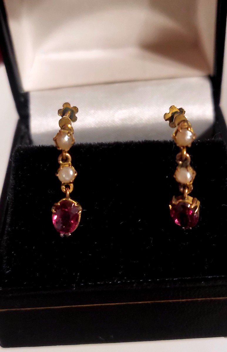 Belle Epoque - Amethyst, Pearl Earrings Set In Gold -photo-2