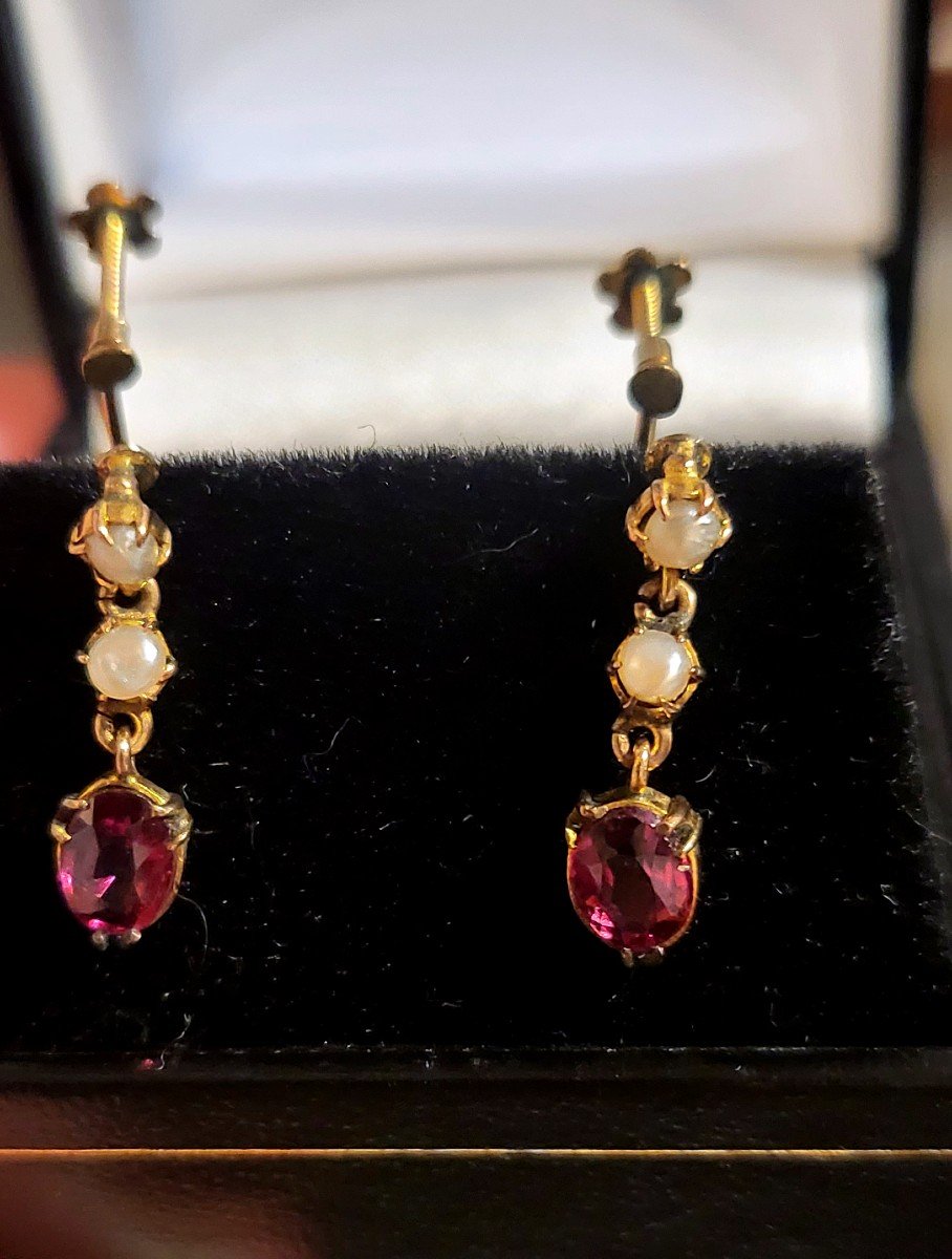 Belle Epoque - Amethyst, Pearl Earrings Set In Gold 