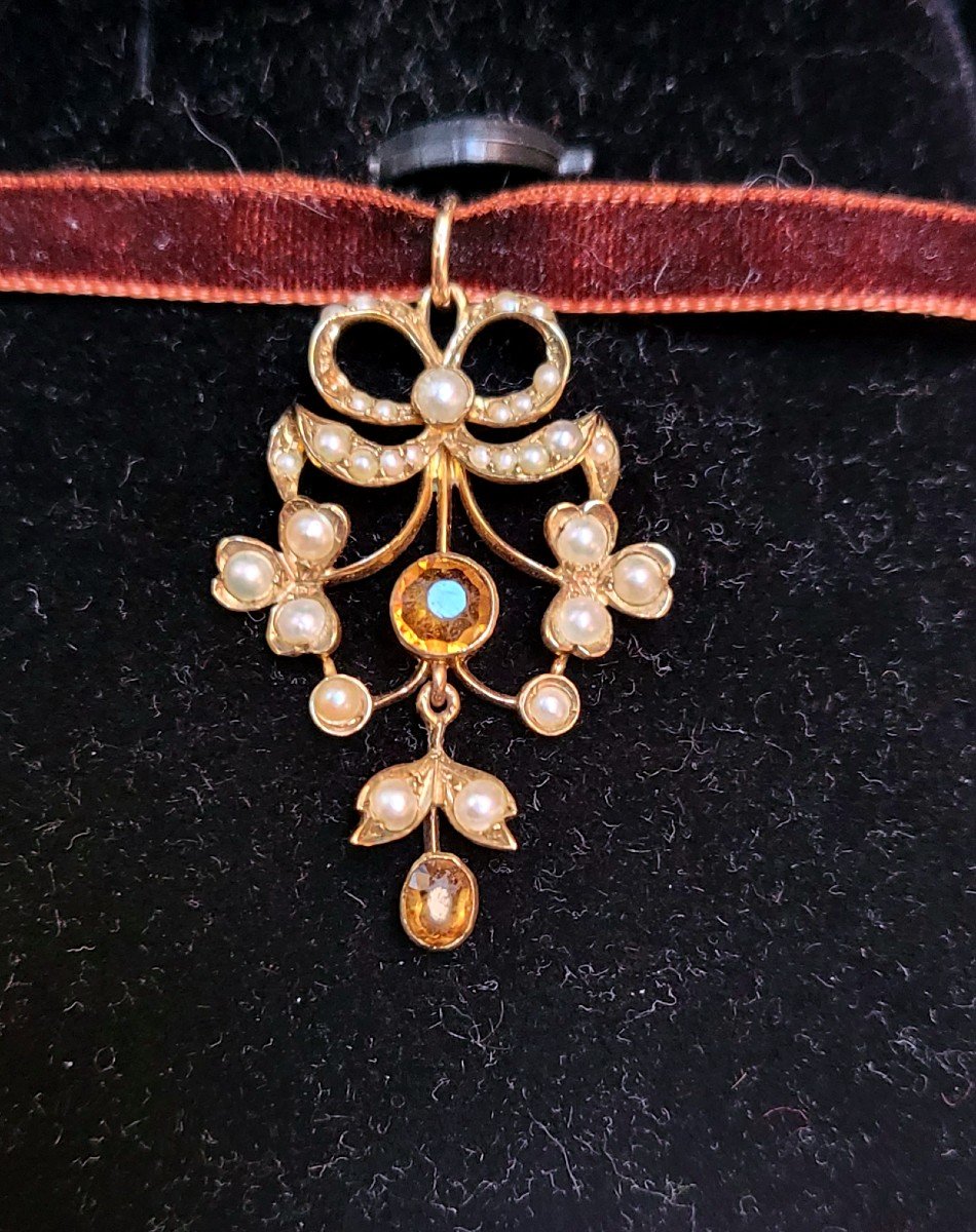Belle Epoque/art Nouveau Pendant In Gold And Citrines And Pearls.-photo-4