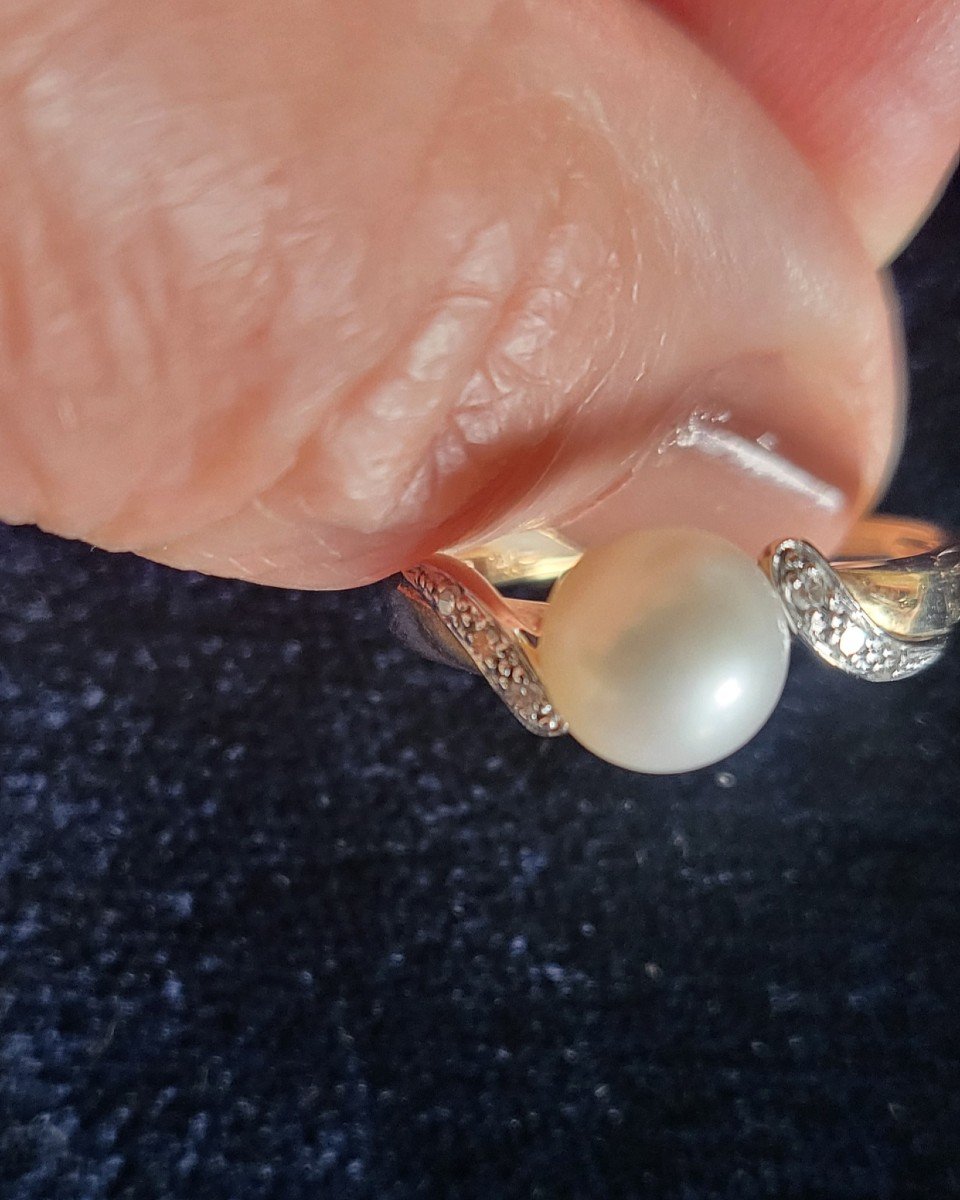 Vintage 14ct Gold, Pearl And Diamond Ring -photo-4