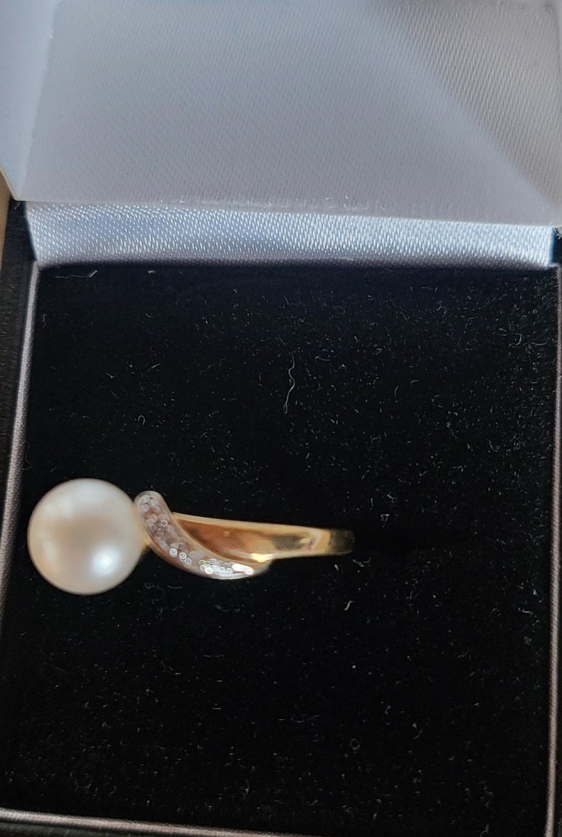 Vintage 14ct Gold, Pearl And Diamond Ring -photo-2