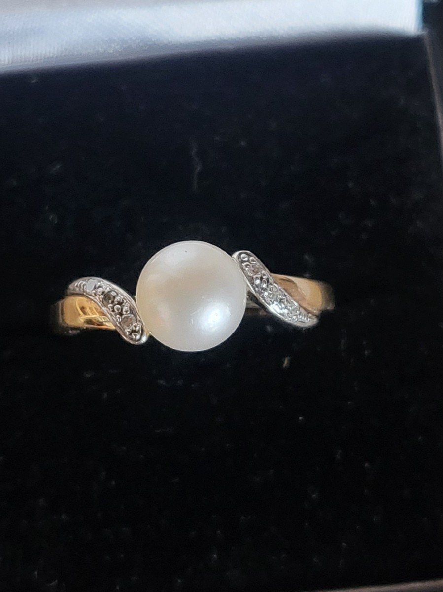 Vintage 14ct Gold, Pearl And Diamond Ring -photo-5