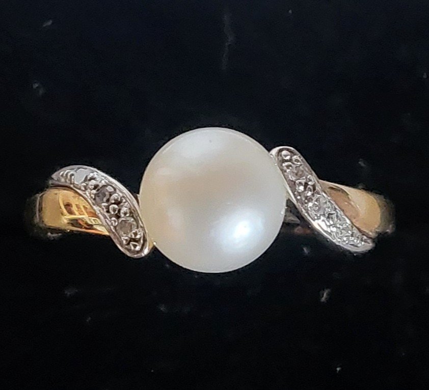 Vintage 14ct Gold, Pearl And Diamond Ring 