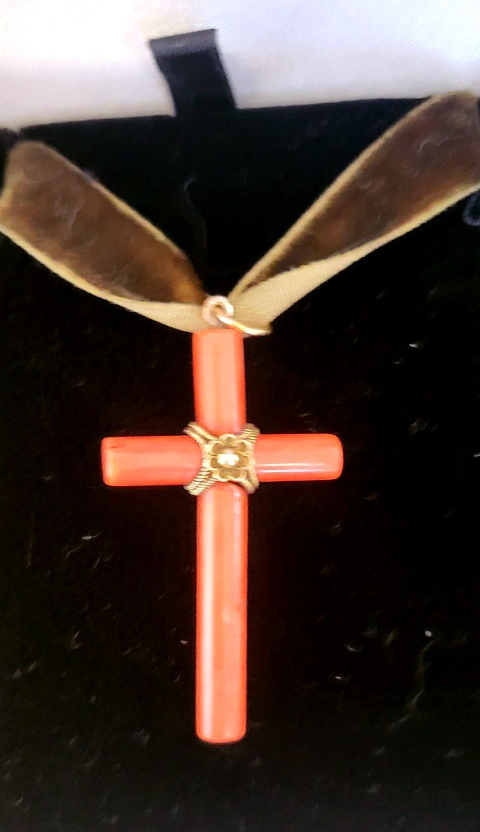 Ancien Croix En Corail Et Or  (Napoleon 111)-photo-4