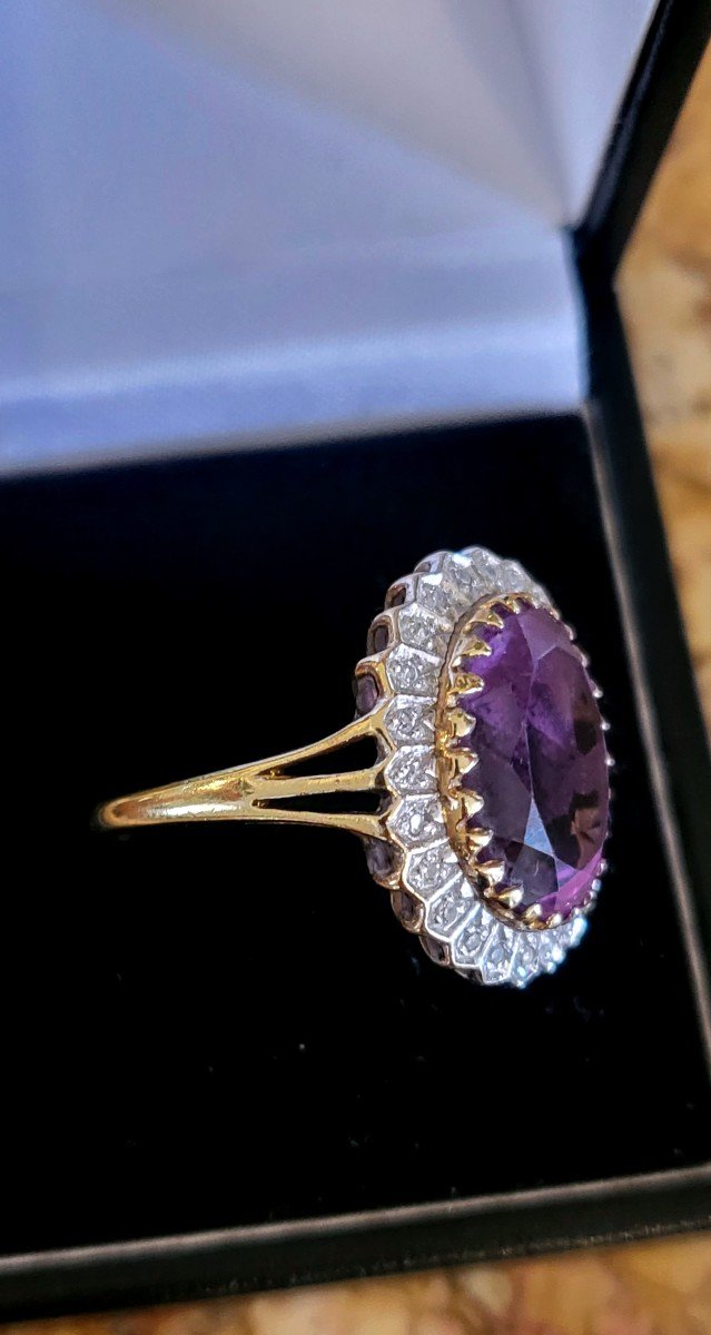 Bague "Cocktail " Vintage- Améthyste (7ct)  Diamants En Or -photo-3