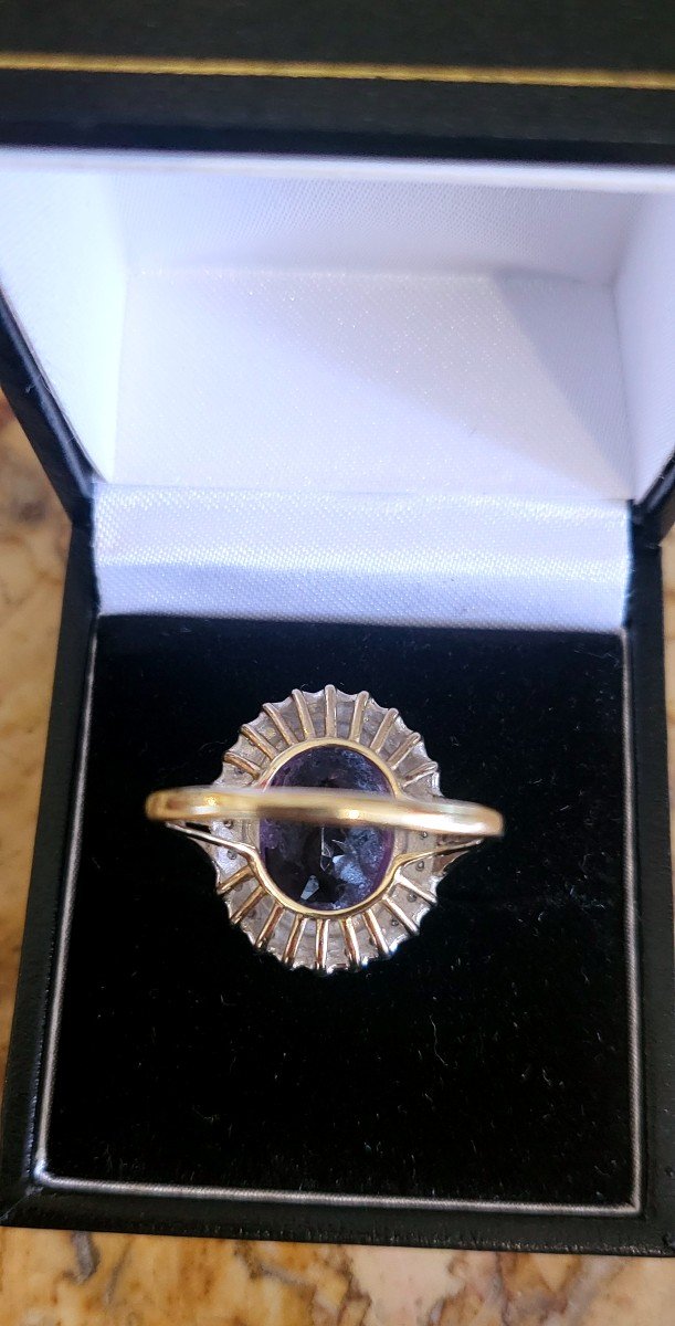Bague "Cocktail " Vintage- Améthyste (7ct)  Diamants En Or -photo-2