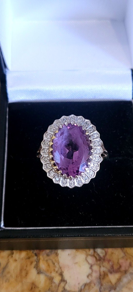 Bague "Cocktail " Vintage- Améthyste (7ct)  Diamants En Or -photo-3