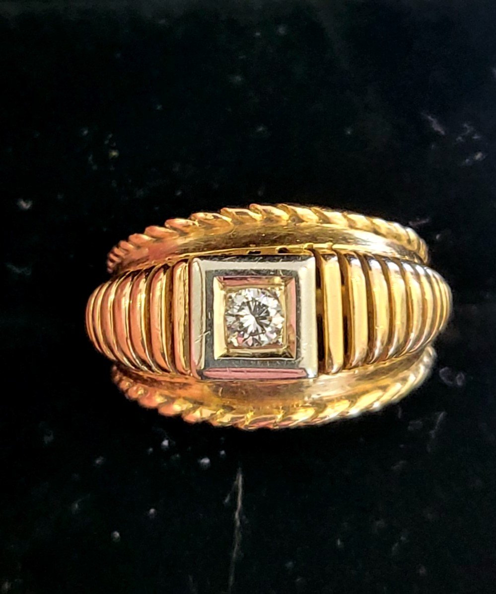 Vintage Bague En Or 18ct Et Diamant