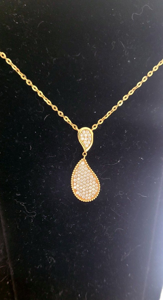Vintage Collier En Or 18ct Et Pavé Diamants -photo-3