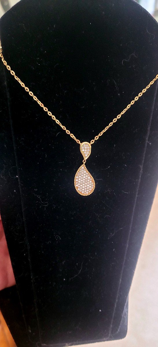 Vintage Collier En Or 18ct Et Pavé Diamants -photo-4