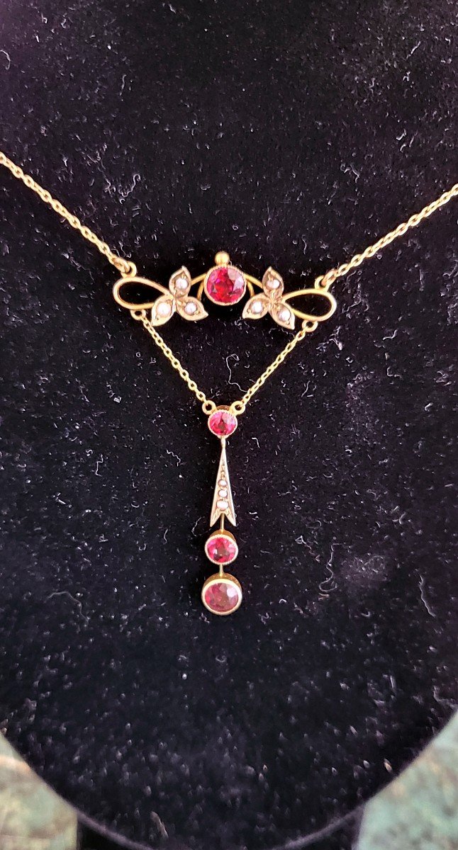 Belle Epoque Collier En Or Serti De Grenats Et De Perles -photo-4
