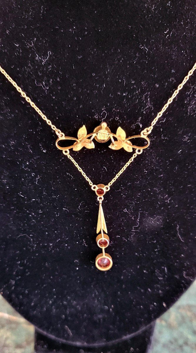 Belle Epoque Collier En Or Serti De Grenats Et De Perles -photo-3