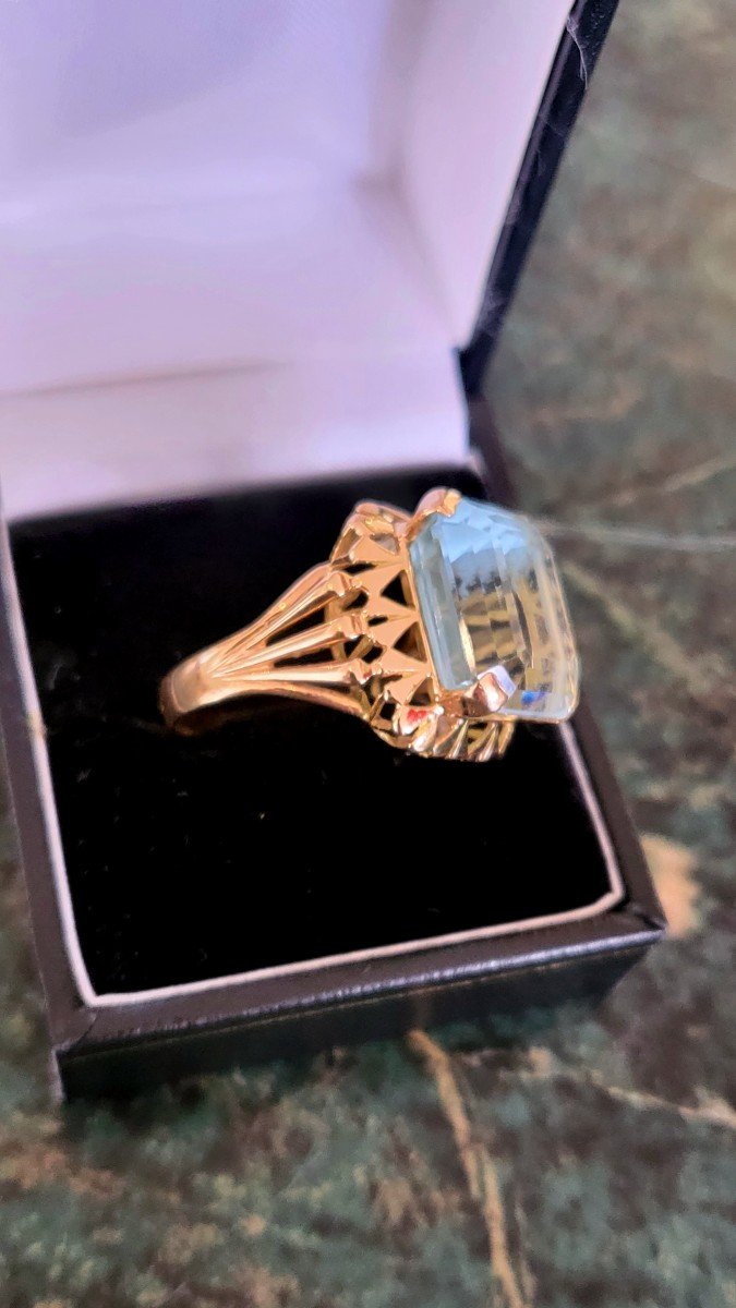  Bague - Aiguemarine En Or 18ct  Vintage "Cocktail "-photo-3