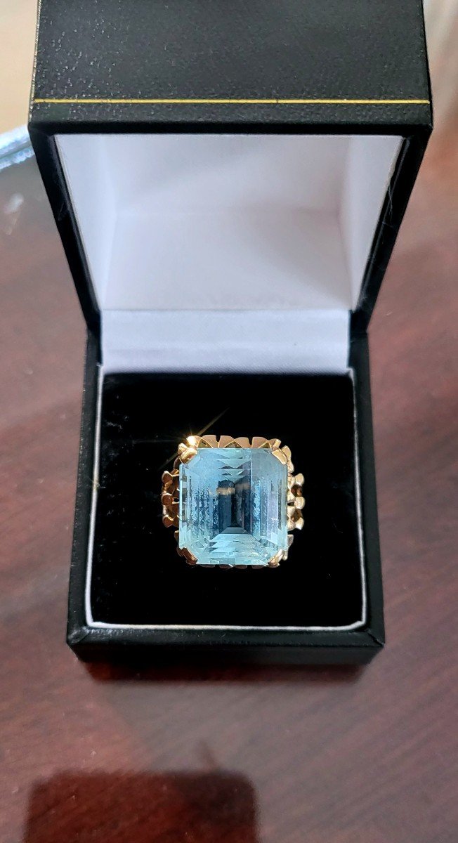  Bague - Aiguemarine En Or 18ct  Vintage "Cocktail "-photo-1