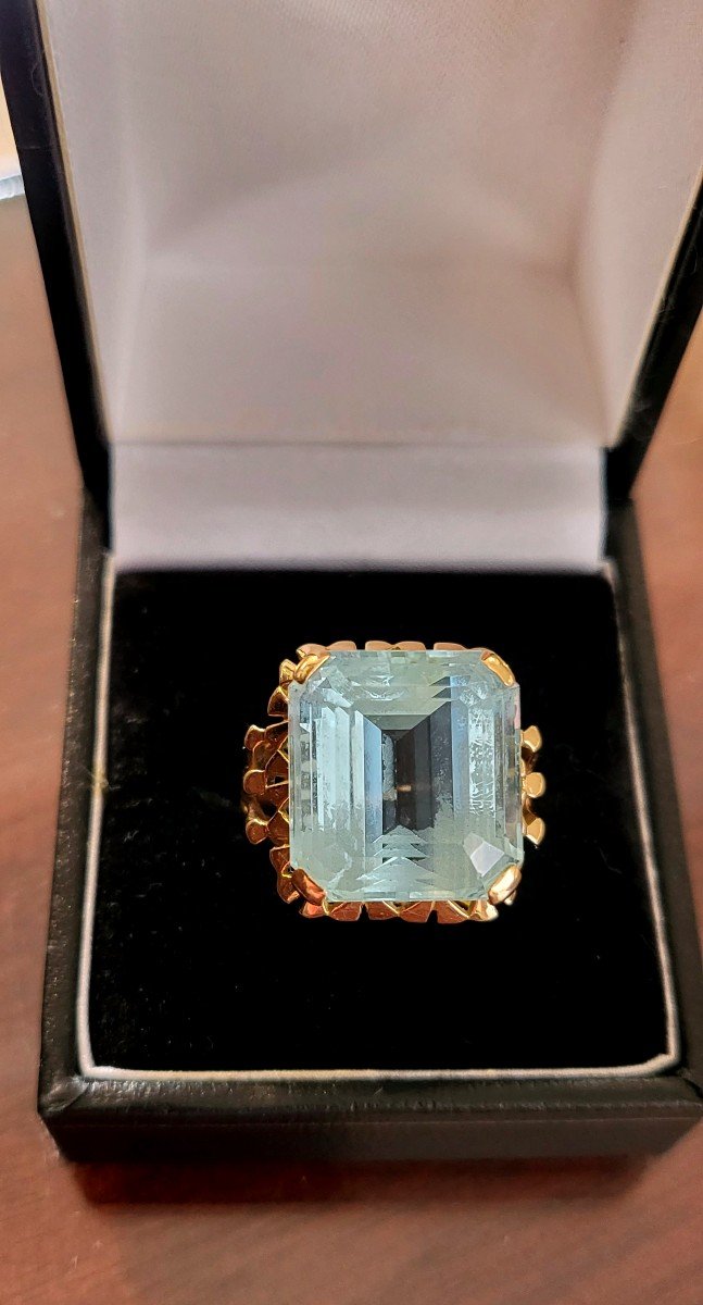 Bague - Aiguemarine En Or 18ct  Vintage "Cocktail "-photo-2