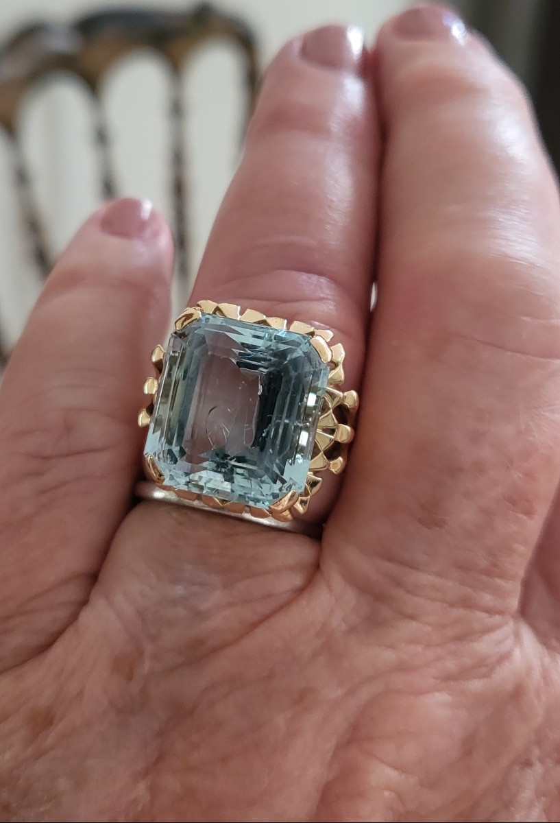  Bague - Aiguemarine En Or 18ct  Vintage "Cocktail "-photo-3