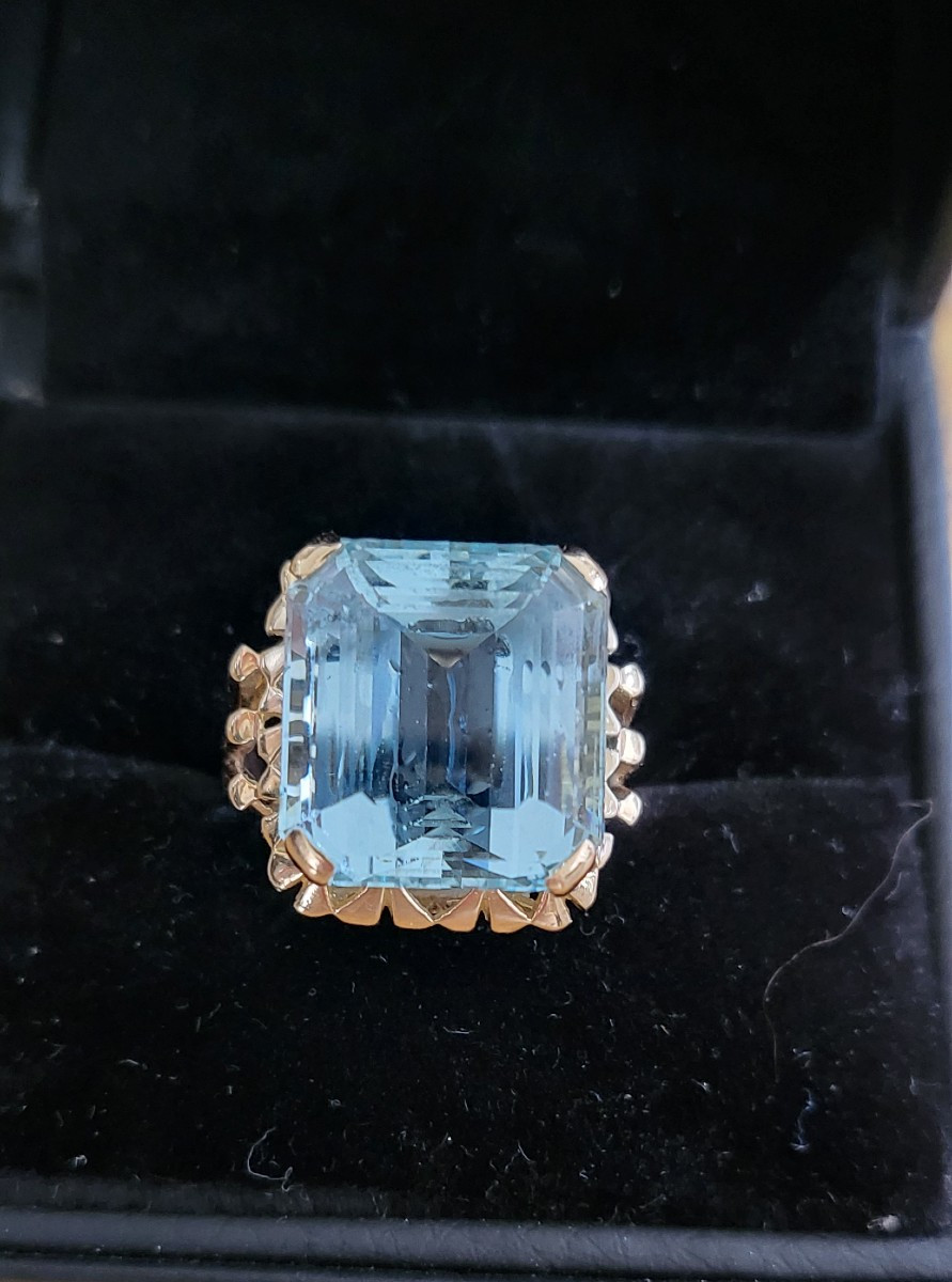  Bague - Aiguemarine En Or 18ct  Vintage "Cocktail "-photo-2