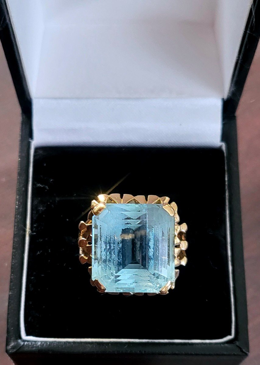  Bague - Aiguemarine En Or 18ct  Vintage "Cocktail "