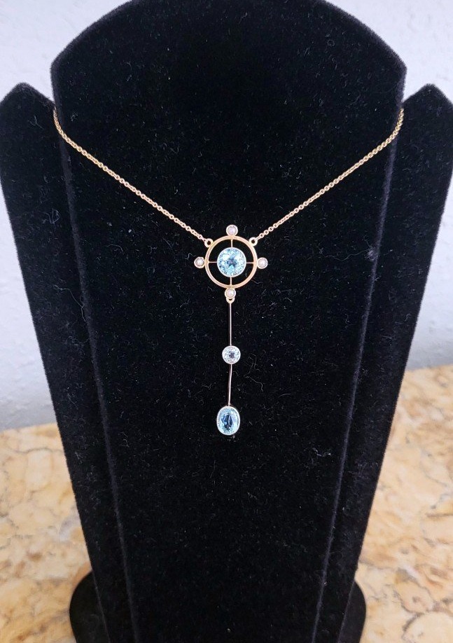Belle Epoque Collier Serti d'Aigue-marines En Or.-photo-3