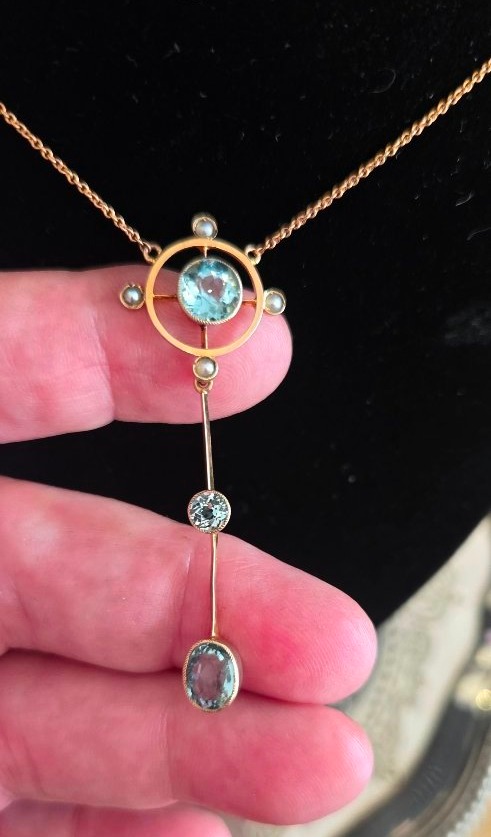 Belle Epoque Collier Serti d'Aigue-marines En Or.-photo-5