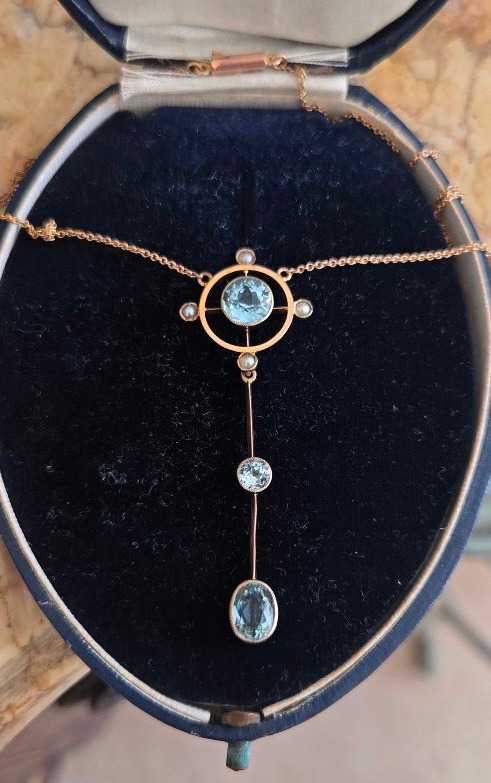 Belle Epoque Collier Serti d'Aigue-marines En Or.-photo-6