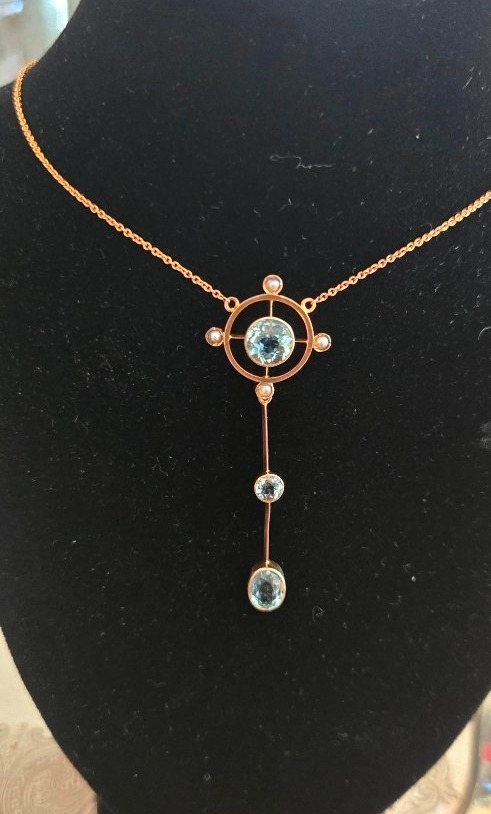 Belle Epoque Collier Serti d'Aigue-marines En Or.-photo-7
