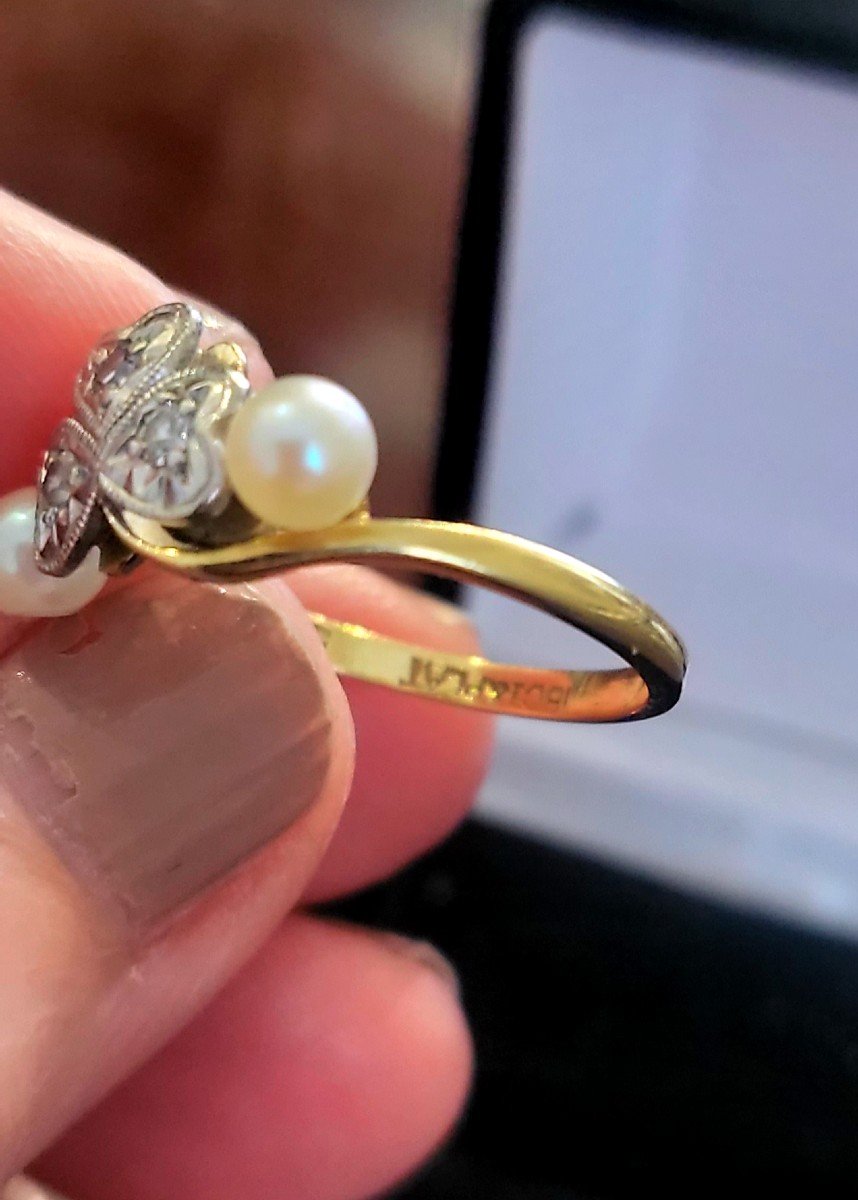 Belle Epoque Bague En Or 18ct Et Platine, Diamants Et Perles -photo-3