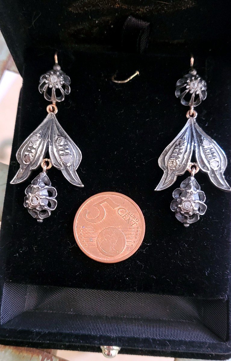 Boucles d'Oreilles Anciennes En Argent Et Or Avec Diamants -photo-3