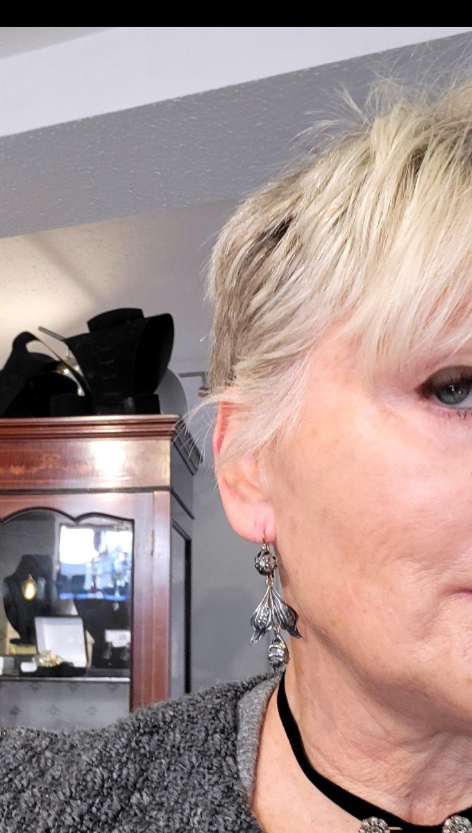 Boucles d'Oreilles Anciennes En Argent Et Or Avec Diamants -photo-5