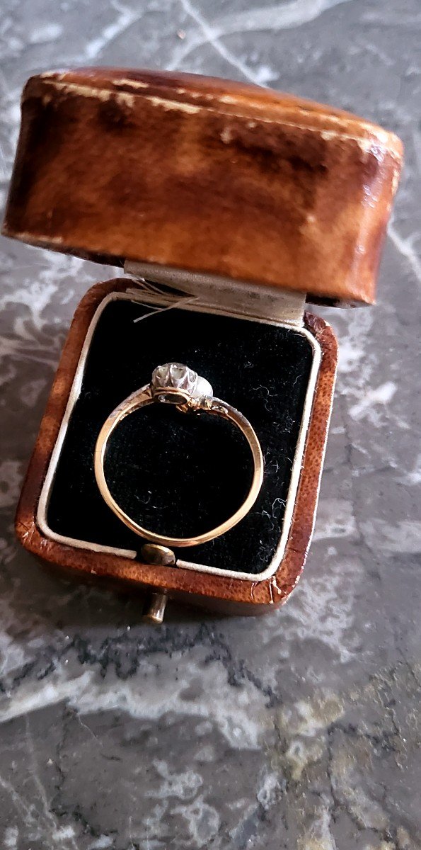 "toi Et Moi" Belle époque Ring In 18ct Gold Set With A Diamond And A Natural Pearl -photo-2