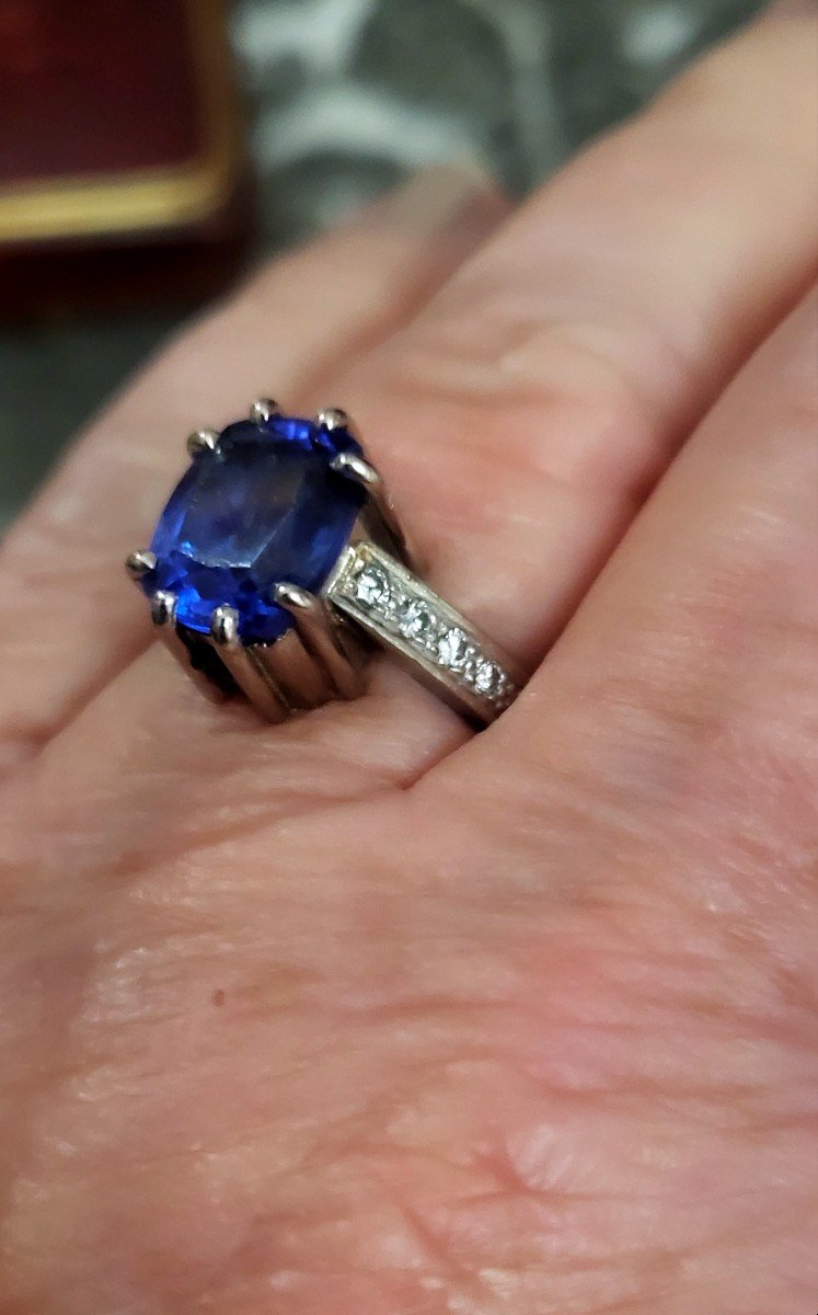 Bague Vintage En Or Blanc  18ct Sertie d'Un Tanzanite Et De Diamants -photo-1