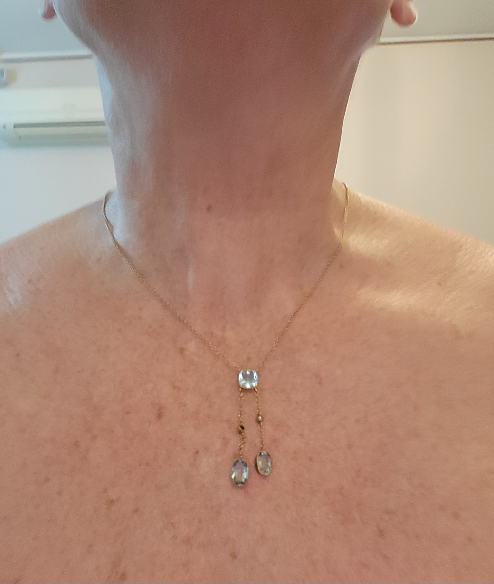Art Déco Collier Négligé Aigue-marines Et Or 15ct -photo-6