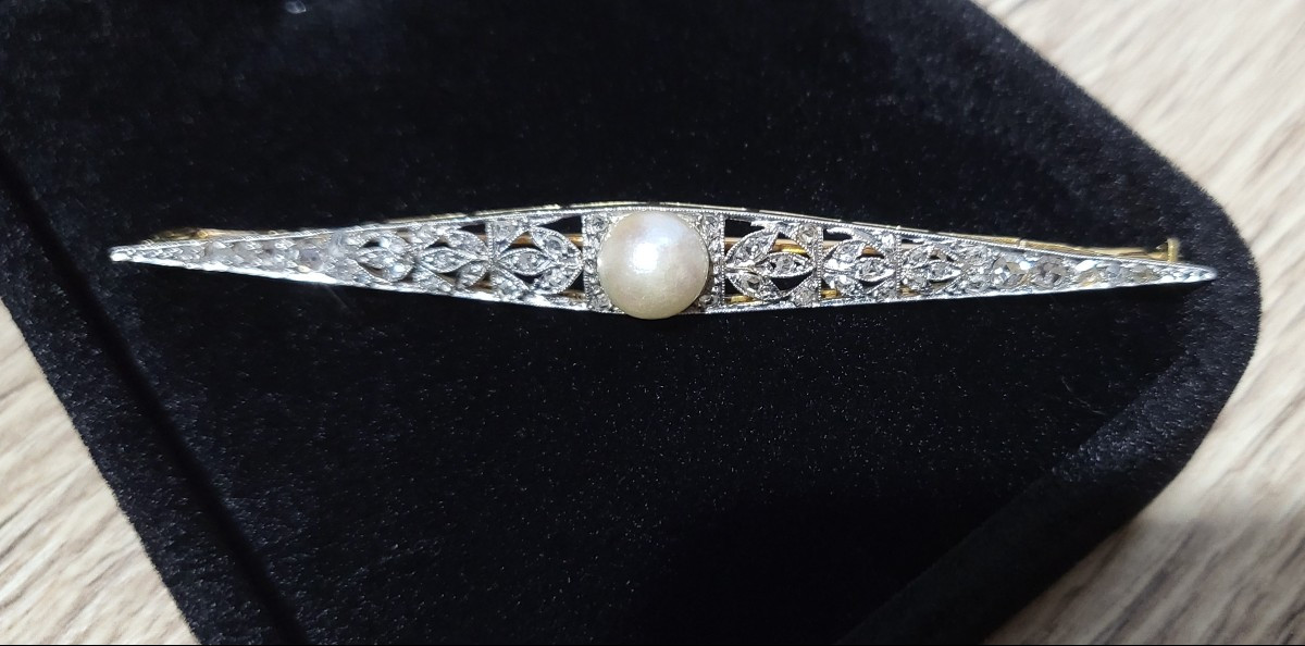 Art Deco Barrette Brooch, In 18-carat Gold And Diamonds -photo-1