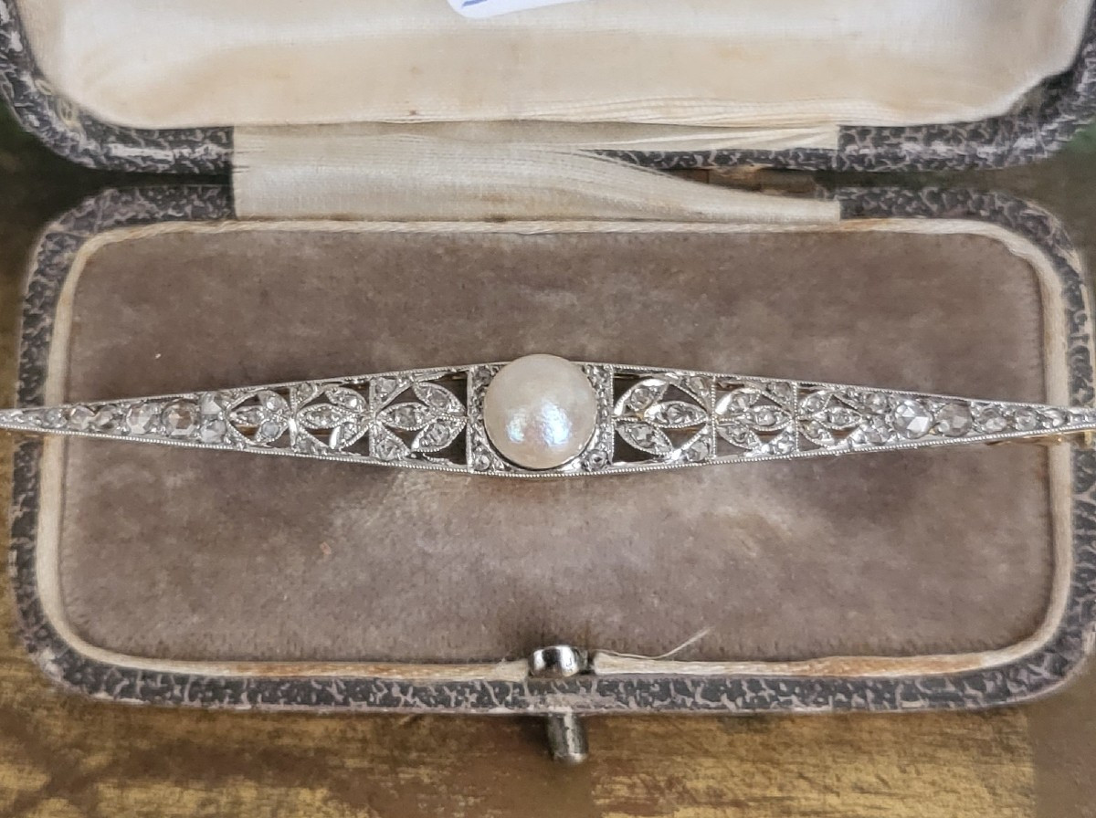 Art Deco Barrette Brooch, In 18-carat Gold And Diamonds -photo-3