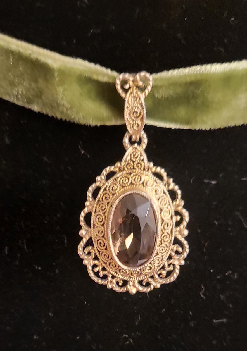 Pendentif Theodor Fahrner En Filigrane De Vermeil Serti d'Un Quartz Fumé/citrine
