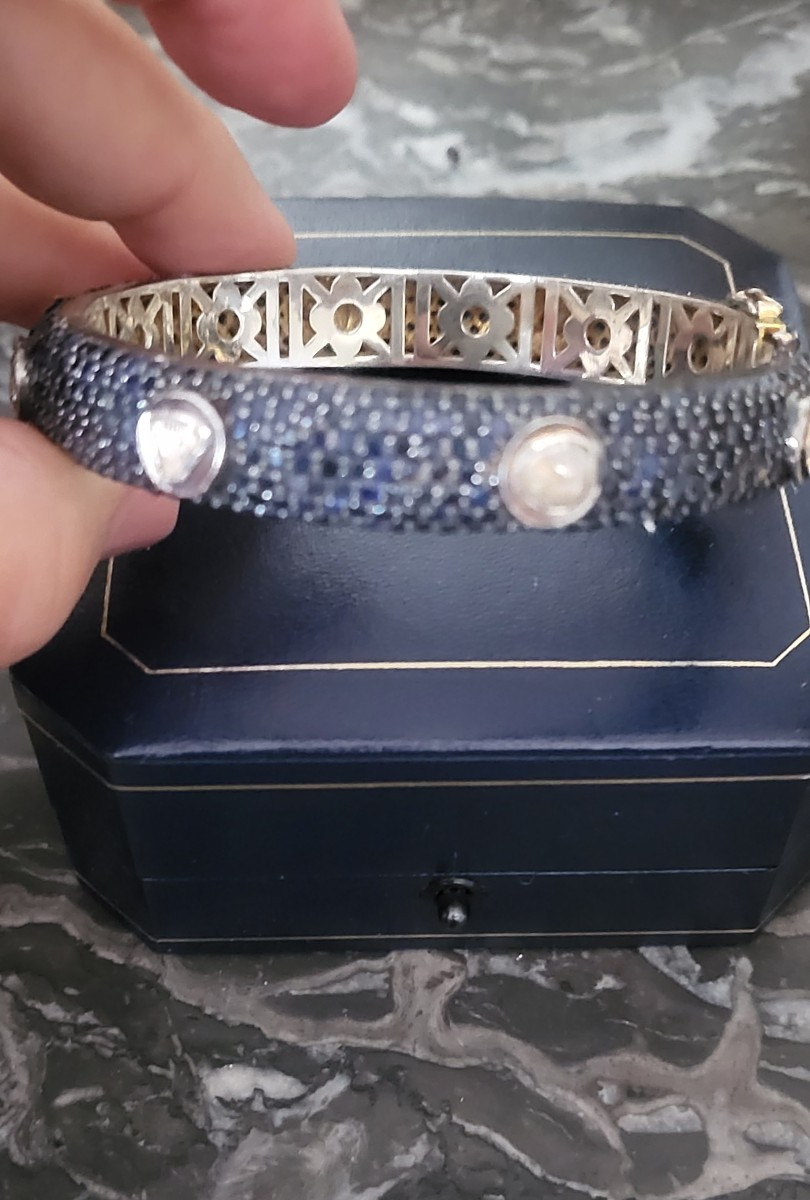 Vintage Bracelet Set With Blue Sapphires And Diamonds In Silver -photo-2