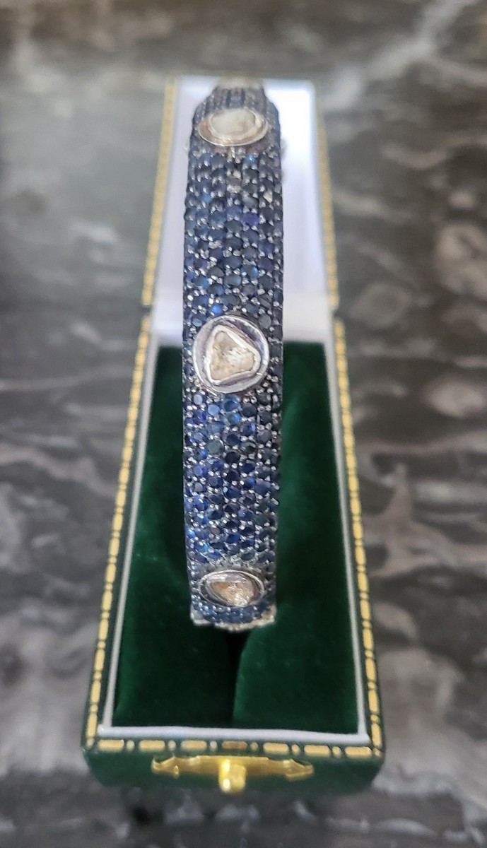 Vintage Bracelet Set With Blue Sapphires And Diamonds In Silver -photo-3