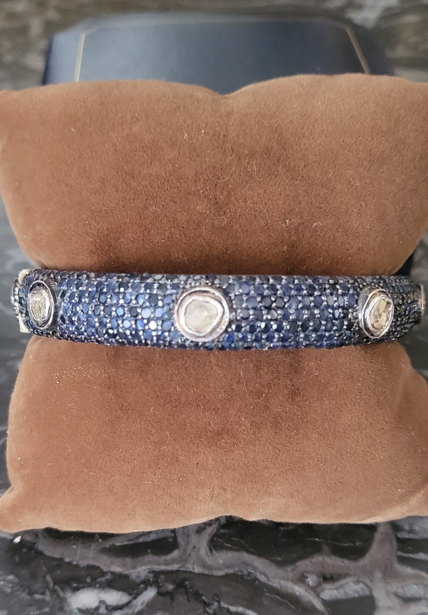 Vintage Bracelet Set With Blue Sapphires And Diamonds In Silver -photo-4