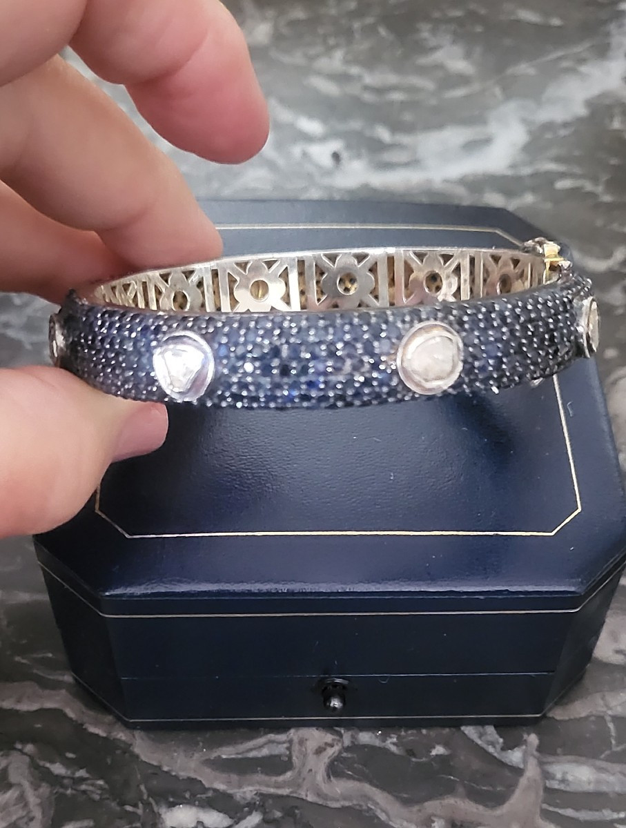 Vintage Bracelet Set With Blue Sapphires And Diamonds In Silver 