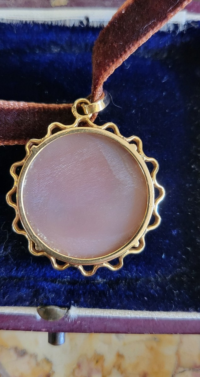 Belle Epoque Pendentif  Camée en Coquillage En Or 18ct -photo-4