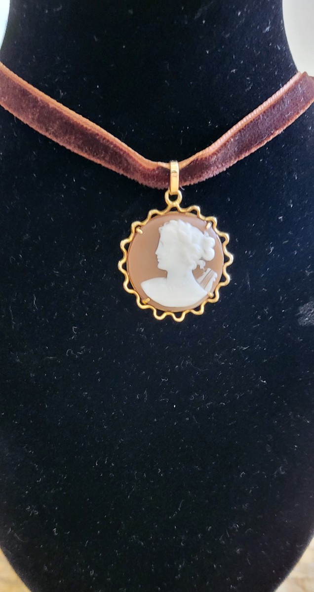 Belle Epoque Pendentif  Camée en Coquillage En Or 18ct -photo-3